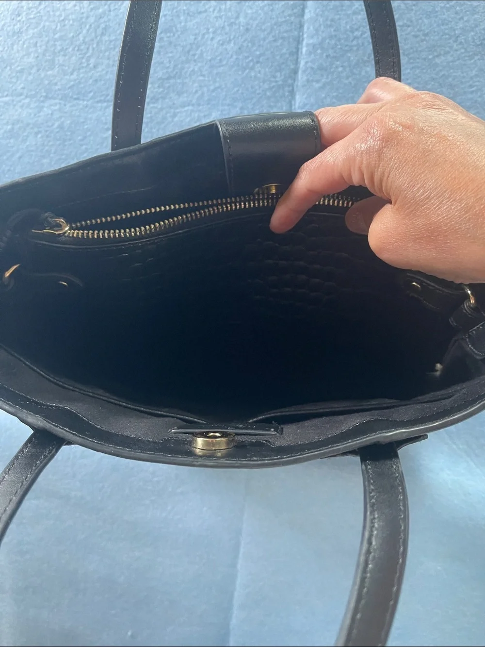 RACHEL Rachel Roy Black Leather Tote with Removable Clutch